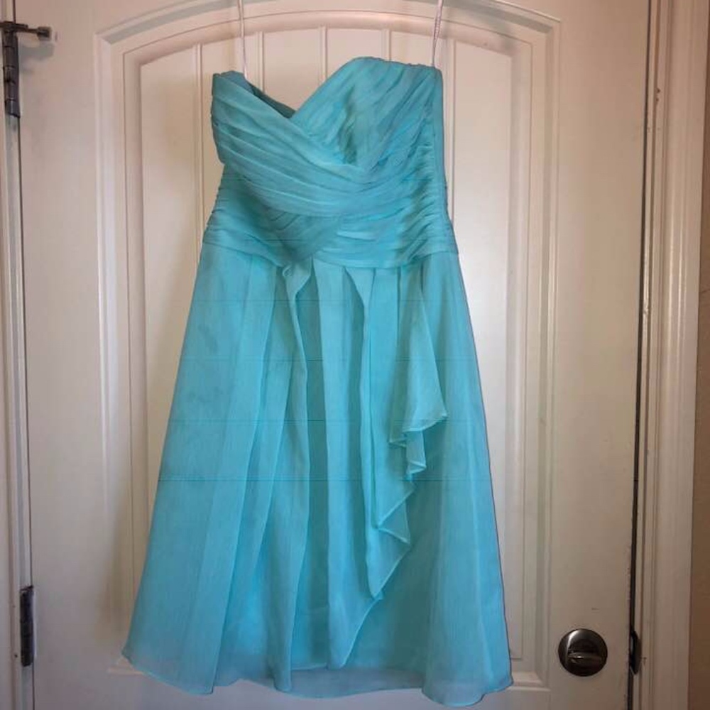 Strapless turquoise dress